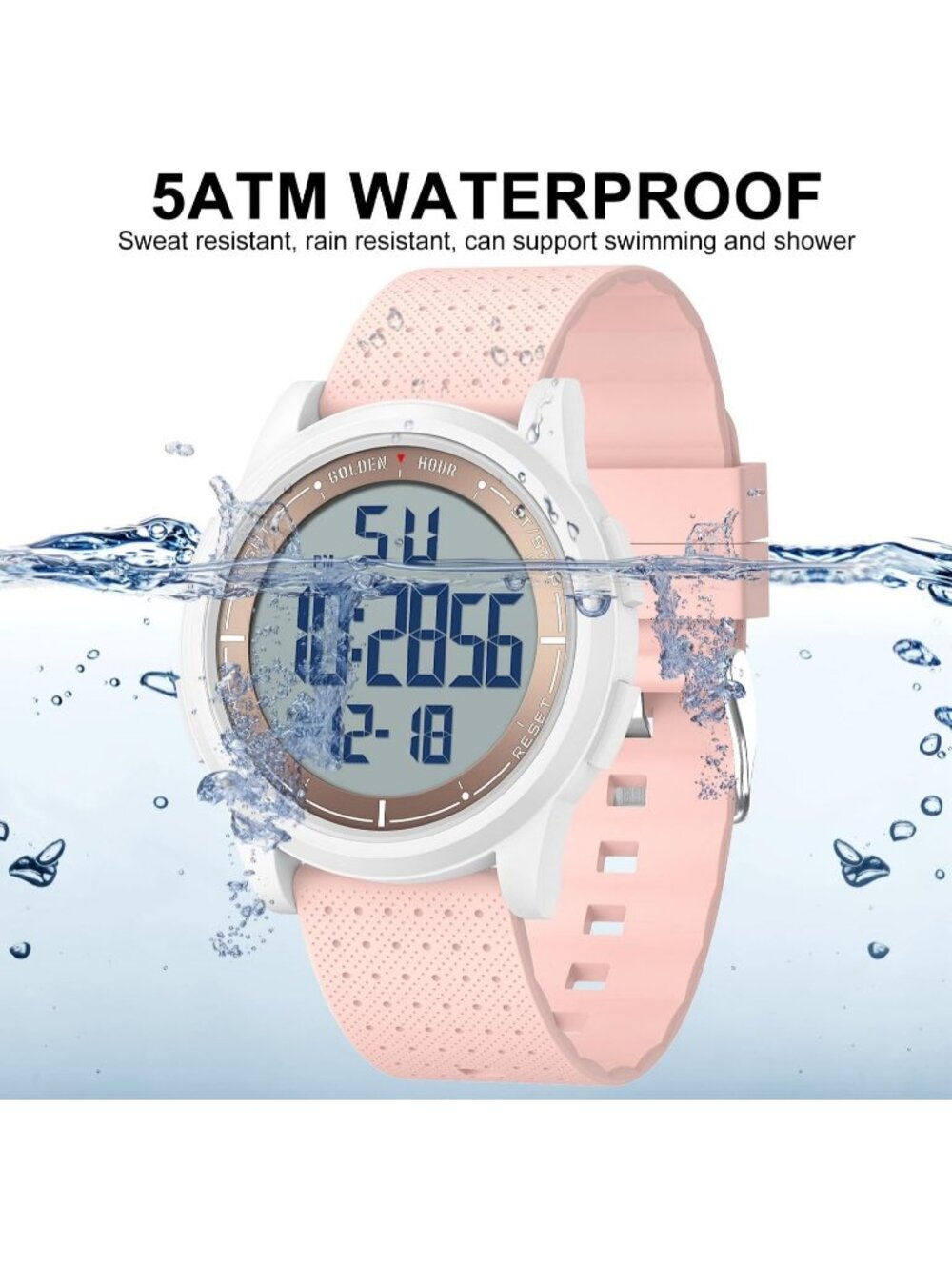 Men's Pink Rubber Strap Ultra-Thin Minimalist Sports Waterproof Digital Watch - Picture 3 of 6